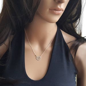 Dainty Heart Necklace, 925 Silver, J Letter Charm, Personalized Woman Jewelry image 2