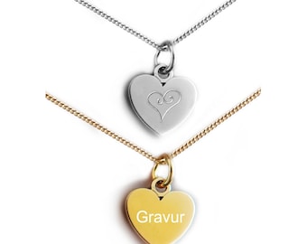 Small Heart Pendant, Delicate Necklace with Engraving, Minimalistic Necklace, 925 Silver or Gold Plated