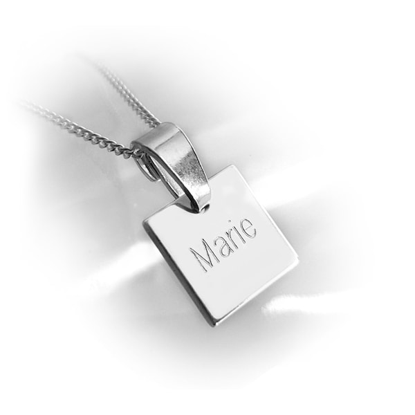 Kleiner Namensanhänger, Quadrat 10 x 10 mm, 925 Silber, Kette mit Gravur, Geometrischer Anhänger, Wunschgravur