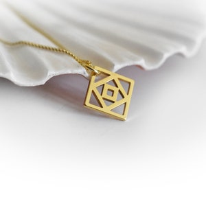 Modern Gold Plated Square Pendant, Curb Chain Necklace, Geometric Quadrangle Charm, Ethnic Jewelry image 5