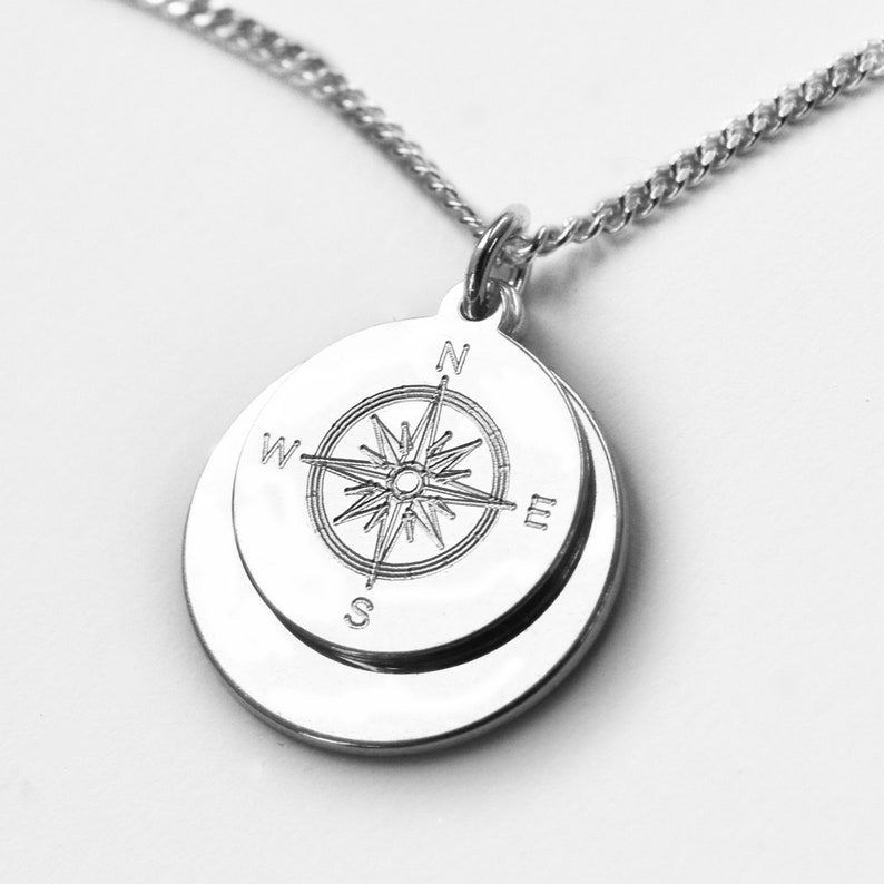Kompass Kette mit Gravur, Personalisierte Kette, 925 Silber, Windrose, Geschenk zum Geburtstag, Reise Schmuck Bild 10