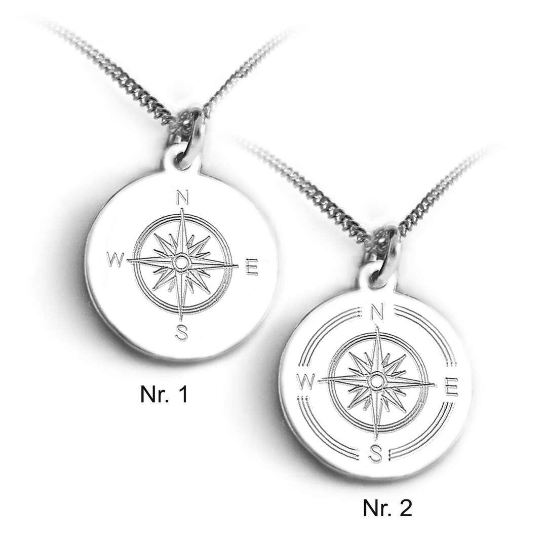 Compass Rose Necklace, 925 Silver, Round Pendant, Christmas Gift Etsy