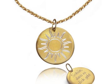Personalized Sun Necklace with Engraving | Stainless Steel Sun Pendant Necklace | Minimalist Jewelry | Gift for Women or Girls