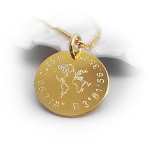 Gold Plated World Map Pendant Necklace, Engraved WishText, Personalised Travel Jewelry