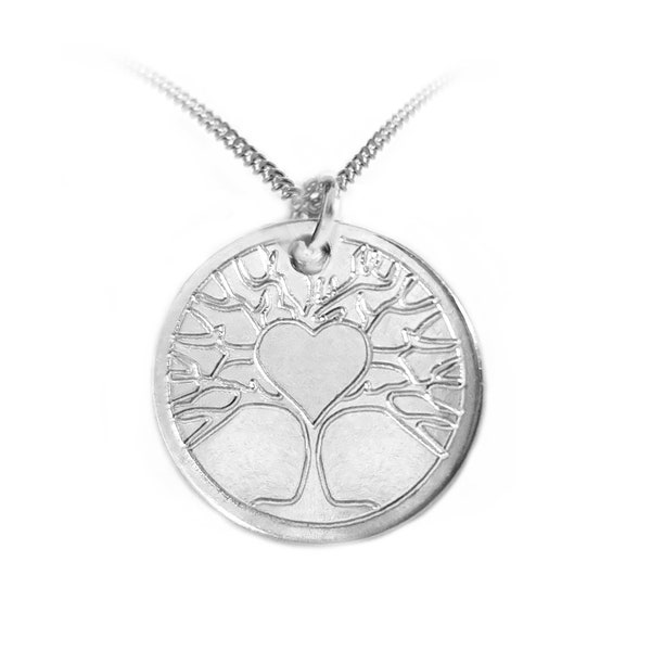 Lebensbaum Kette, Personalisiert mit Gravur, Anhänger mit Herz, Familienkette, Baum des Lebens, Geschenk für Mama