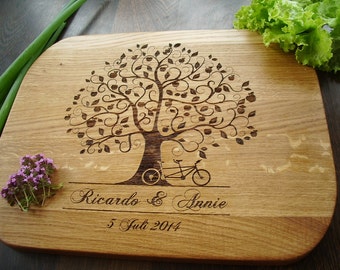 Personalized Cutting Board with tandem. Custom Cutting Board Lazer Engraved gift for wedding, anniversary. Choping block with bicycle, bike
