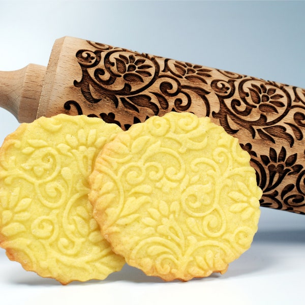 CHRISTMAS TILES Embossing Rolling Pin. Laser Engraved Dough Roller For Embossing Homemade Christmas Cookies By Algis Crafts