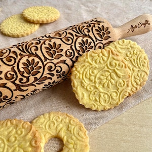Embossing Rolling Pin FLOWERING VINE.  Laser Cut Embossing Dough Roller for Embossed Cookies by Algis Crafts