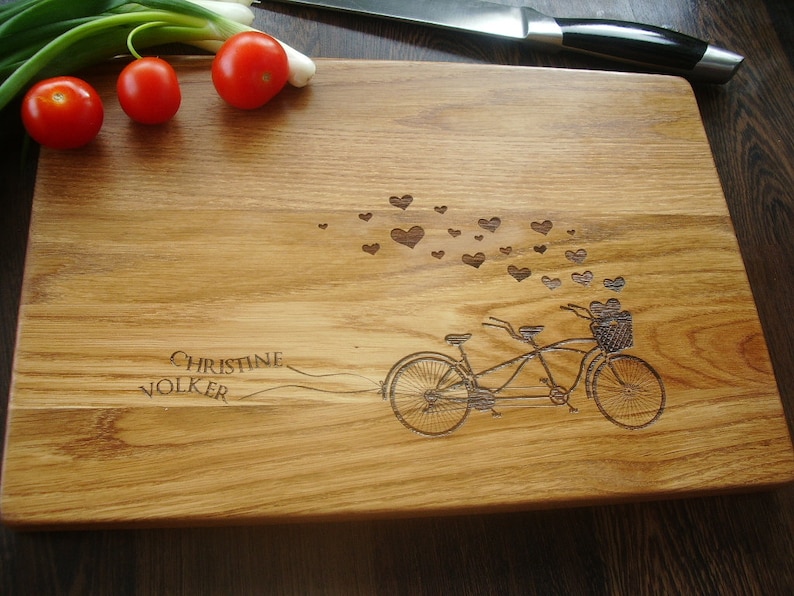 Personalized Cutting Board. Tandem. Cutting Board Lazer Engraved 10 x 15. Ideal gift for wedding. Choping block image 4