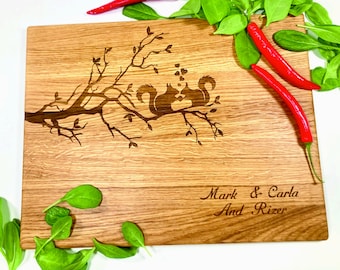 SQUIRRELS Personalized Cutting Board. Custom Lazer Engraved 12x15". Gift for wedding. Choping block. Wedding shower. Christmas gift. couple