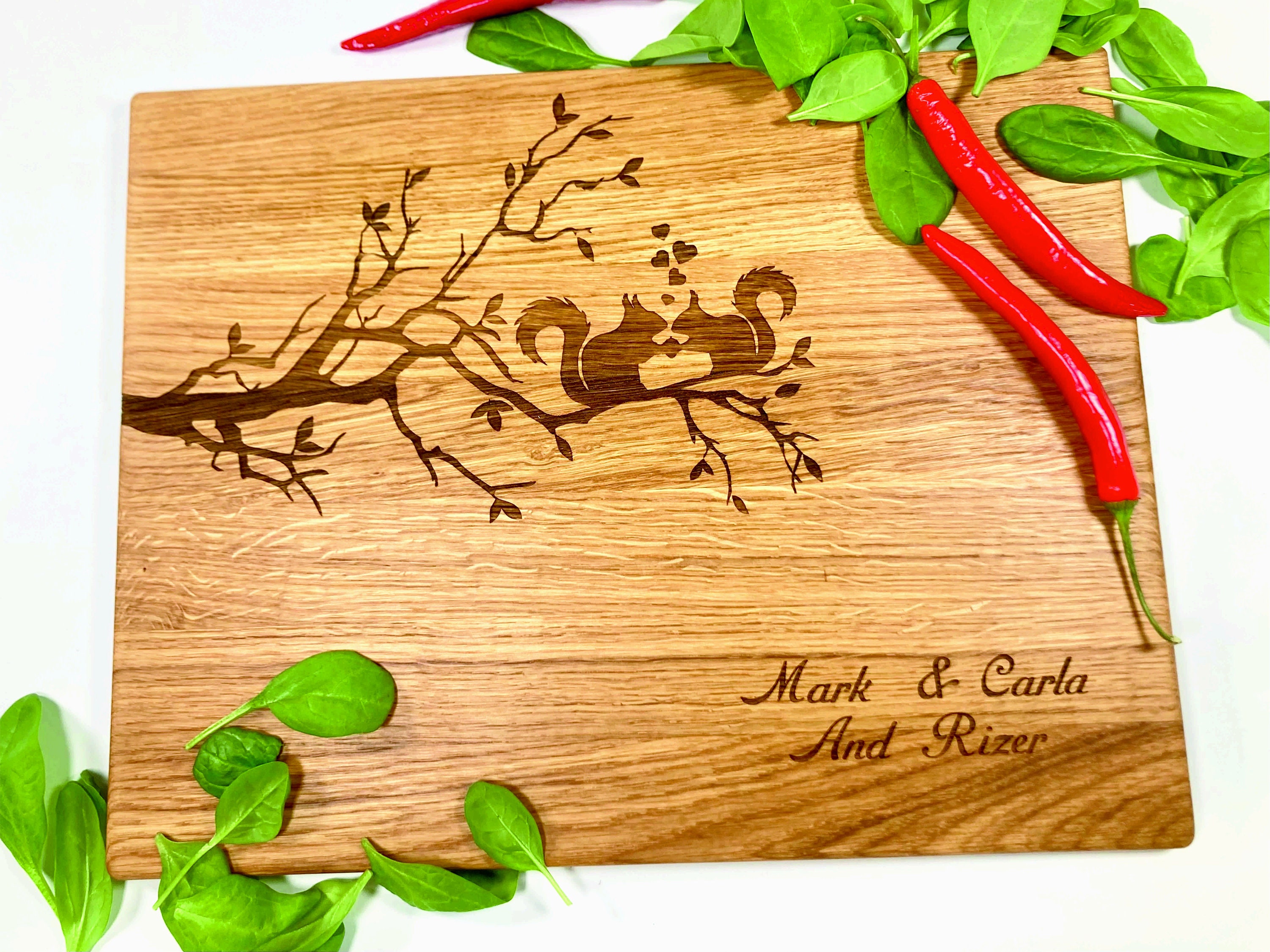 SQUIRRELS Personalized Cutting Board. Custom Lazer Engraved 12x15". Gift for wedding. Choping block. Wedding shower. Christmas gift. couple