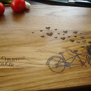 Personalized Cutting Board. Tandem. Cutting Board Lazer Engraved 10 x 15. Ideal gift for wedding. Choping block image 5