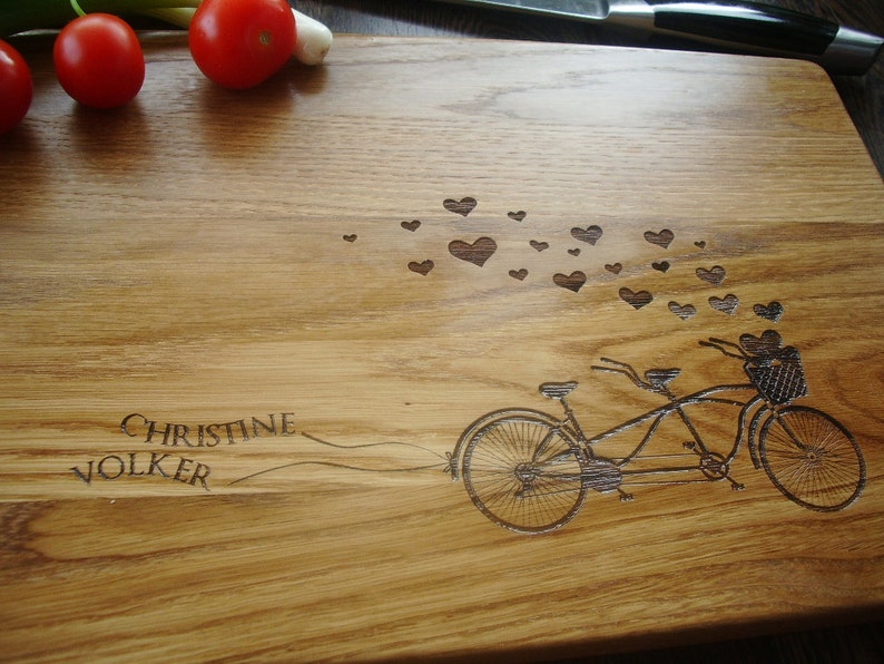 Personalized Cutting Board. Tandem. Cutting Board Lazer Engraved 10 x 15. Ideal gift for wedding. Choping block image 5