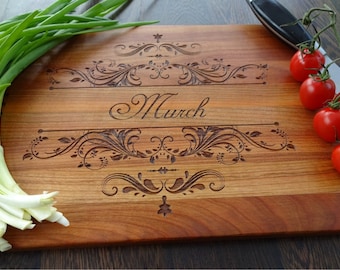 Handmade Personalized Cutting Board. Cutting Board Lazer Engraved. Oak beech, cherry wood. Gift for wedding, birthday. Choping block