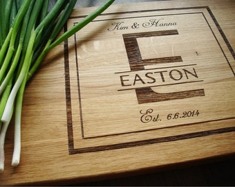 Handmade Personalized Cutting Board with square monogram. Cutting Board Lazer Engraved. gift for wedding. Family monogram. Choping block