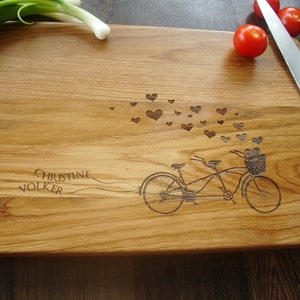 Personalized Cutting Board. Tandem. Cutting Board Lazer Engraved 10 x 15. Ideal gift for wedding. Choping block image 3