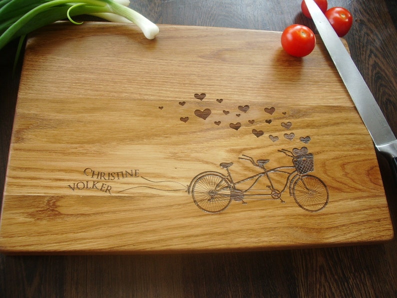 Personalized Cutting Board. Tandem. Cutting Board Lazer Engraved 10 x 15. Ideal gift for wedding. Choping block image 3