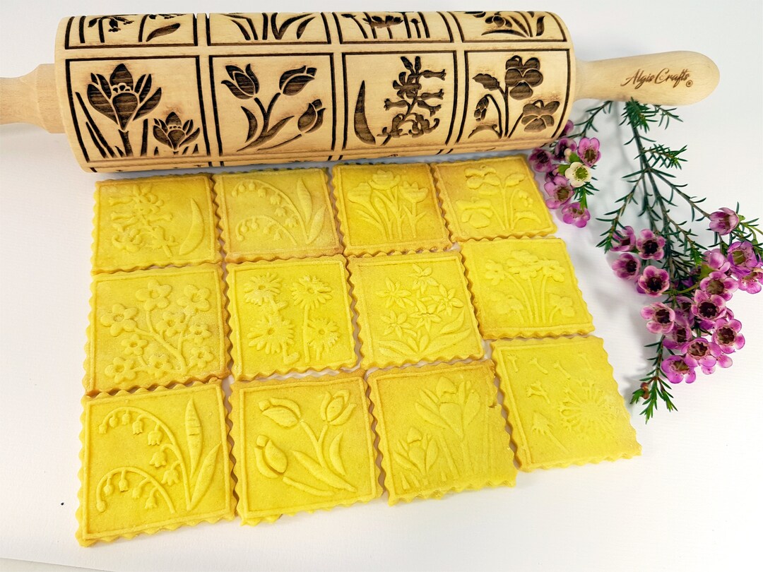 Embossing Rolling Pin SPRING FLOWERS With 16 Different Spring Flowers ...