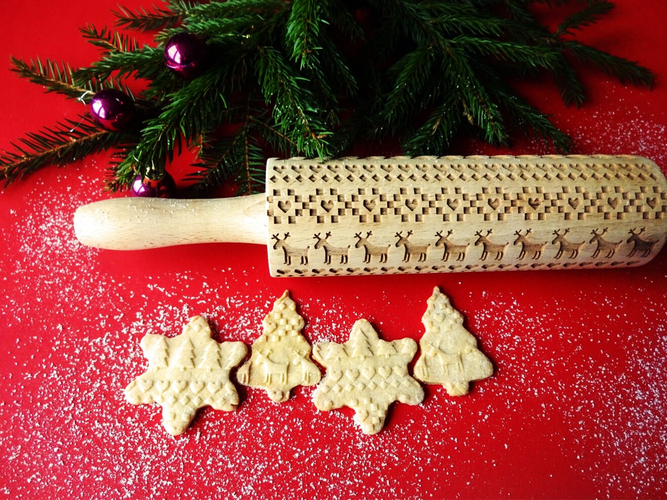 Christmas Wooden Rolling Pins - Deeply Engraved Embossing Rolling Pin –  Spirit Christmas