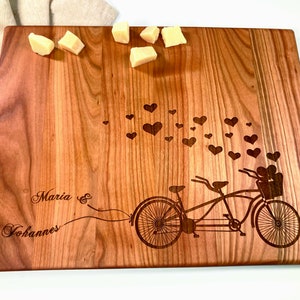 Personalized Cutting Board. Tandem. Cutting Board Lazer Engraved 10 x 15. Ideal gift for wedding. Choping block image 2