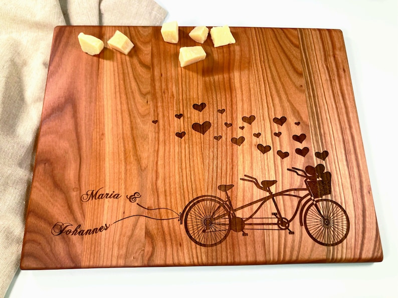 Personalized Cutting Board. Tandem. Cutting Board Lazer Engraved 10 x 15. Ideal gift for wedding. Choping block image 2