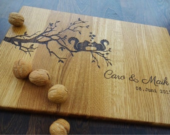 SQUIRRELS Personalized Cutting Board. Custom Lazer Engraved 12x15". Gift for wedding. Choping block. Wedding shower. Christmas gift. couple