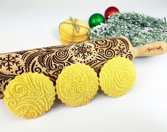 FROST Embossing Rolling pin. Laser Cut Embossed Dough Roller with Winter Pattern. Pottery by AlgisCrafts. Christmas Gift.