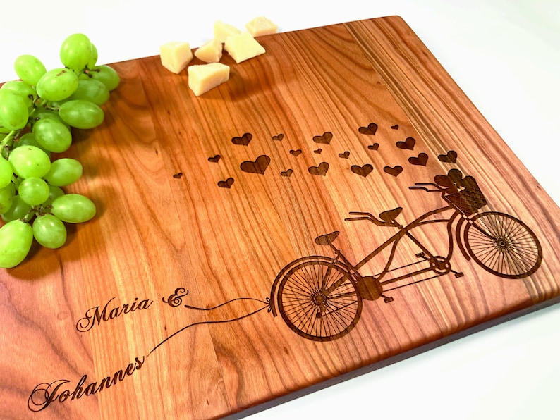 Personalized Cutting Board. Tandem. Cutting Board Lazer Engraved 10 x 15. Ideal gift for wedding. Choping block image 1