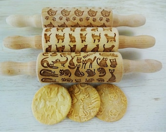 Cats 3-er set children pastry roll. Rolling pin Cat