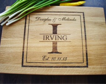 Handmade Personalized oak wood Cutting Board. Cutting Board Lazer Engraved. gift for wedding. Family monogram. Choping block for birthday