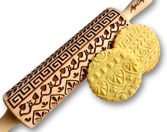 Rolling pin GREEK. Rolling pin for homemade pastries and ceramics. Engraved rolling pin with pattern by Algis Crafts.