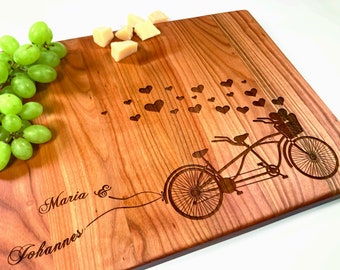 Personalized Cutting Board. Tandem. Cutting Board Lazer Engraved 10 x 15". Ideal gift for wedding. Choping block