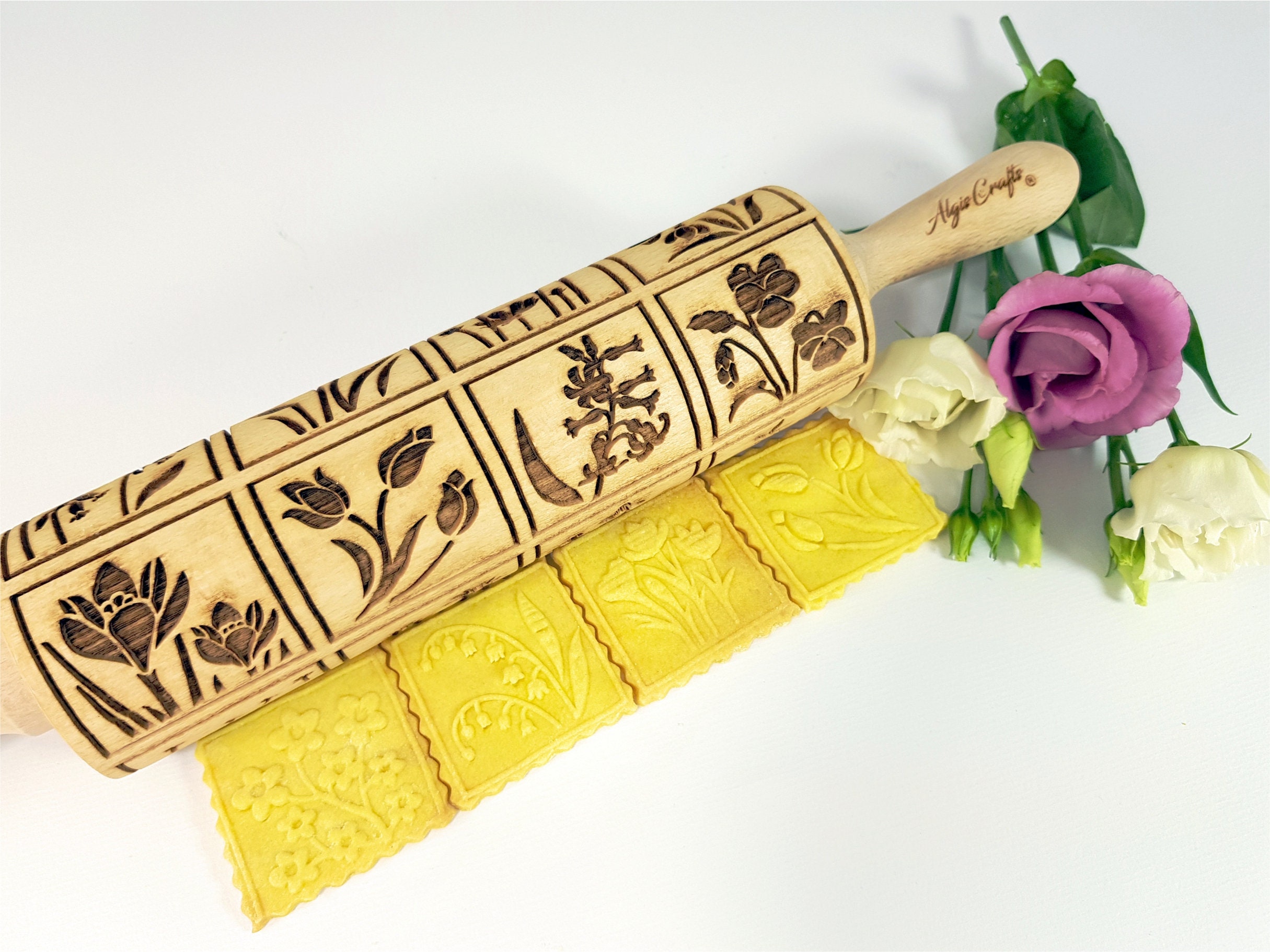 Embossed Rolling Pin SPRING FLOWERS by Algis Crafts Cookies Etsy