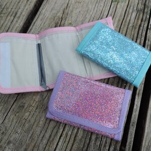 Kids Personalized Wallets, Embroidered, Glitter, Sparkle. Custom, Unicorn, trifold, vinyl, Girl Wallet Boys Wallets Too zdjęcie 2