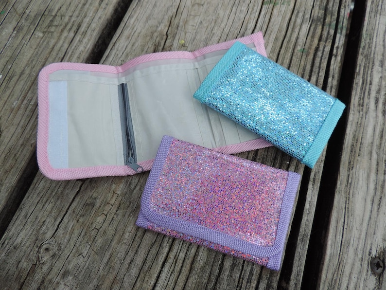 Kids Personalized Wallets, Embroidered, Glitter, Sparkle. Custom, Unicorn, trifold, vinyl, Girl Wallet Boys Wallets Too image 2