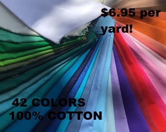 Solid Color Fabric 6.95 Per Yard 100% Cotton, Quilting, Sewing, Face Mask Fabric or Lining