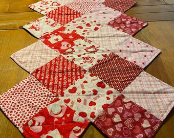 Table Runner For Valentines Day - Quilted Hearts Gnomes