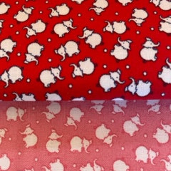 Elephant Fabric 100% Cotton Reproduction prints elephants - Riley Blake Storytime 30s Elephants in Red and Pink Woven Quilt Fabric