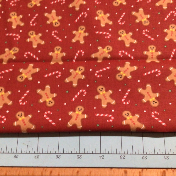 Christmas Fabric 100% Cotton Premium Quilters Cotton Fabric Red Gingerbread Candy Cane Fabric