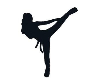 BUY 2, GET 1 FREE - Girl Martial Arts Karate Kick Boxing Silhouette Machine Embroidery Design in 3 Sizes - 4x4, 5x7, 6x10