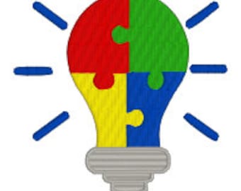 BUY2GET1FREE - 3", 4", 5", 6", 8" - Autism Awareness Puzzle Lightbulb Fill Stitch Machine Embroidery Design in 5 Sizes Including Mini