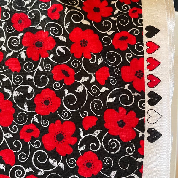10.95 PER YARD Poppy Fabric Red, Black And White Floral Fabric 100% Cotton Flat Weave Fabric Premium Quilters Cotton