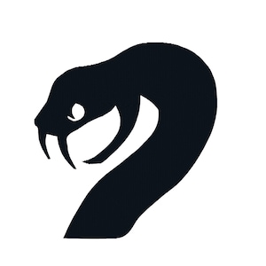 Puede incluir: Silueta negra de una cobra con la cabeza levantada y los colmillos visibles.