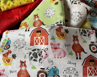 Farm Animal Fabric BTY - Coloring on the Farm by Riley Blake - Quilters Cotton Fabric Farm Animal Fabric Collection