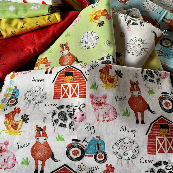 Farm Animal Fabric BTY - Coloring on the Farm by Riley Blake - Quilters Cotton Fabric Farm Animal Fabric Collection