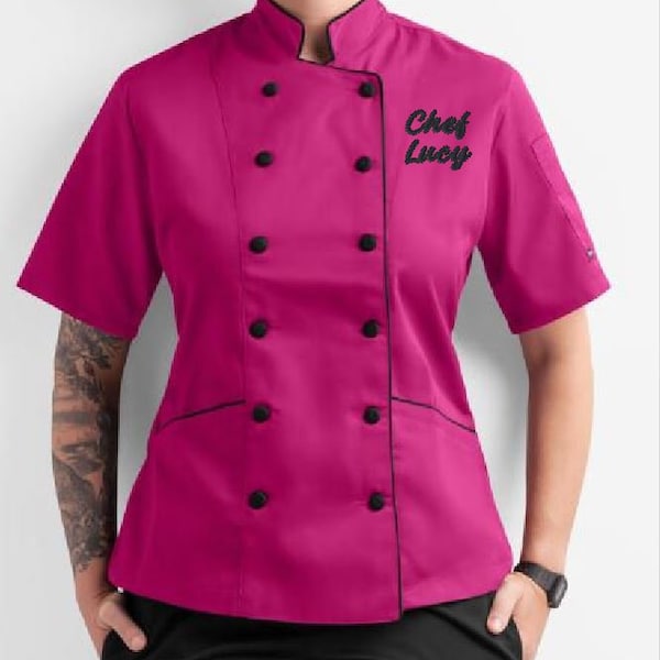Custom Pink Chef Coat - Personalized With Embroidery, Detailed Piping