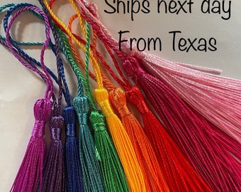 Tassels for bookmarks 10 Rainbow Colors 5” (3 inch tassel w/2 inch loop bookmark tassels key ring tassels silk