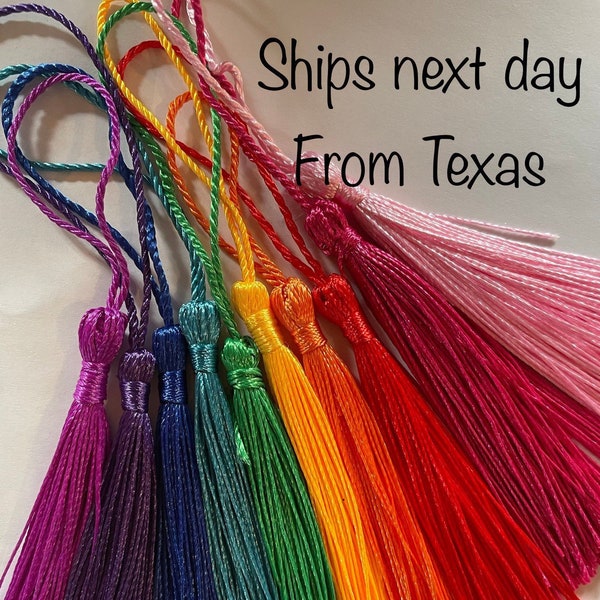 Tassels for bookmarks 10 Rainbow Colors 5” (3 inch tassel w/2 inch loop bookmark tassels key ring tassels silk