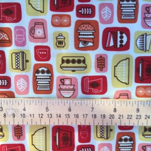 Vintage Fabric Print Red or Blue Michael Miller Retro Kitchen Flea Market Print 100% Cotton Flat Weave Fabric Premium Quilters Cotton