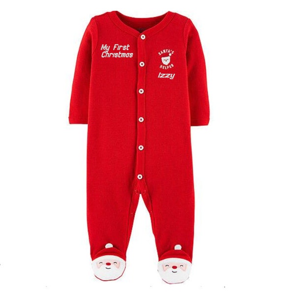 My First Christmas Pajamas - Santa Footed Pajamas Embroidered With Baby's Name - 100% cotton sleep and play, jammies